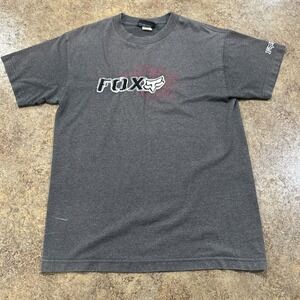 Y2K Fox‎ Shirt Grey Embroidery Medium Mens Racing Off Road Graphic